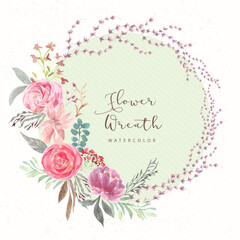 Beautiful flower rose watercolor wreath