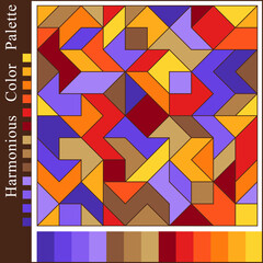 Harmonious Color Palette with Geometric Composition of Brown, Orange, Red, Violet, Yellow, Burgundy, Lilac  Tints.