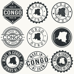 Congo Set of Stamps. Travel Stamp. Made In Product. Design Seals Old Style Insignia.