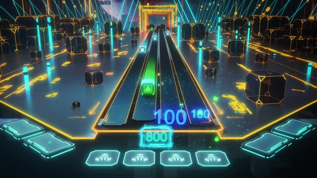 Advanced 3D: Action Virtual Arcade Video Game, Shooting Cubes in Cyberspace and Scoring Points. Colorful Immersive Fun for Fast and Intelligent Players. Entertainment with Creative Level Design