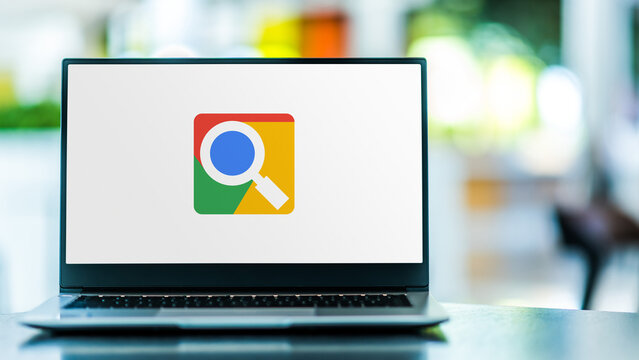 Laptop computer displaying logo of Google Search Engine