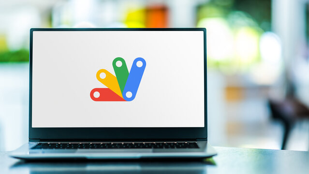 Laptop computer displaying logo of Apps Script