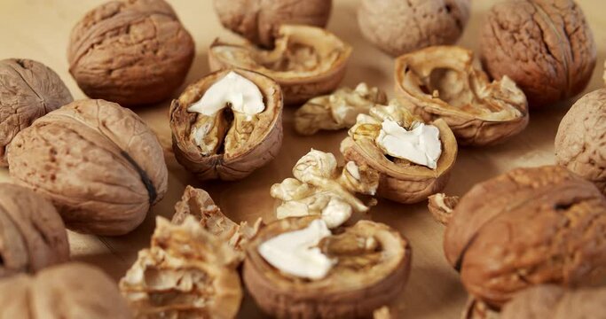 delicious and fresh walnuts on a wooden table