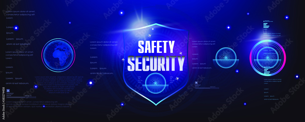 Poster safety and security. futuristic cyber banner with the concept of protecting your data from unauthori