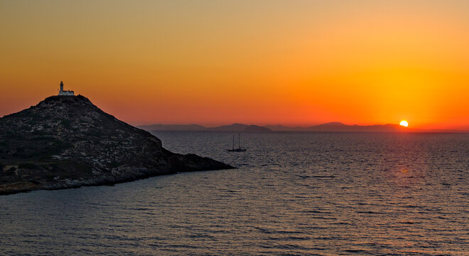 Sunset in the corner of Aegean and Mediterranean sea, Knidos Lighthouse