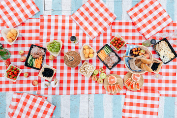 Fototapeta premium Picnic food, top view photo