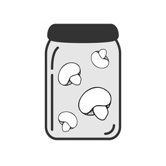 Glass jar editable icon with mushrooms, flat style design, black and white colors