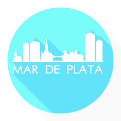 Mar del Plata, Buenos Aires Province, Argentina Flat Icon. Skyline Silhouette Design. City Vector Art Famous Buildings.