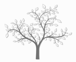 Tree with leaves and fruit in vintage style on a white background