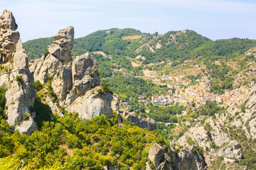 Fototapeta na wymiar Castelmezzano, a village on the rocks in basilicata, south Italy