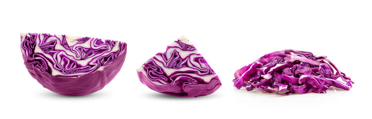 slice red cabbage on white background