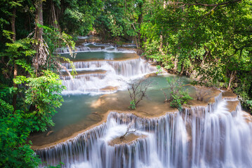 Beauty in nature, Huay Mae Khamin waterfall in tropical forest of national park, Thailand	