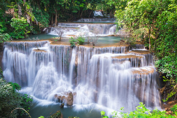 Naklejka premium Beauty in nature, Huay Mae Khamin waterfall in tropical forest of national park, Thailand 