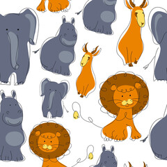 seamless pattern with animals. Cute african beasts.  - 383278232