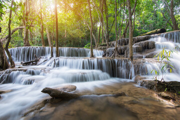 Beauty in nature, Huay Mae Khamin waterfall in tropical forest of national park, Thailand	