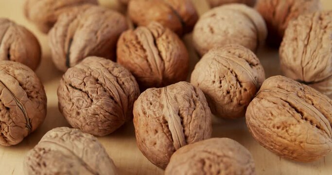 delicious and fresh walnuts on a wooden table