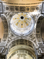 Oppulent Bavarian Baroque and rococo interior style architecture inside Roman Catholic church or...