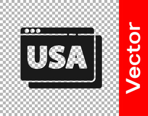 Black USA United states of america on browser icon isolated on transparent background. Vector.