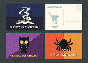 Happy halloween vector  postcard template collection.