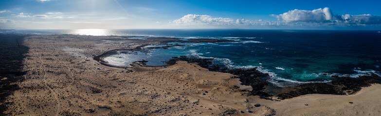 North coast of Fuerteventura Island, Drone Shot. Kitesurf spot. Canary Islands, Spain