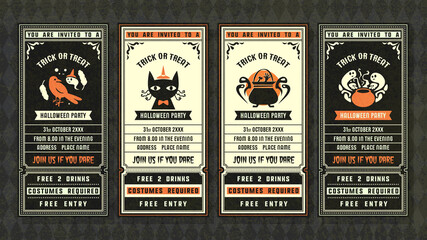 Vector halloween party invitation ticket collection.