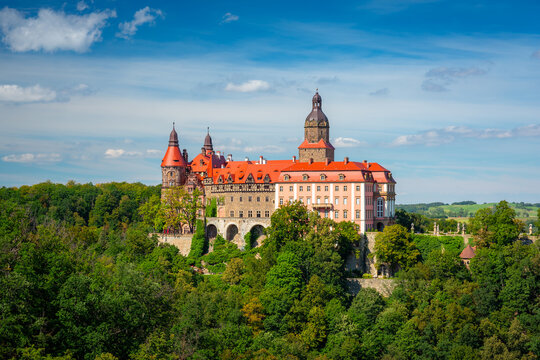 Walbrzych, Poland - September 8, 2020: Beautiful architecture of the Ksiaz Castle in Lower Silesia, Poland.
