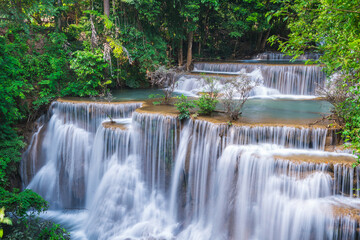 Beauty in nature, Huay Mae Khamin waterfall in tropical forest of national park, Thailand