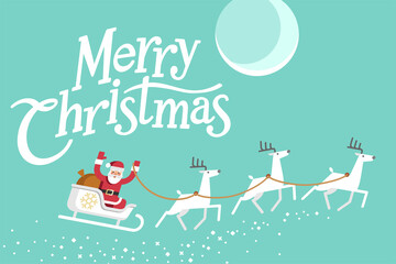 Christmas greeting card with santa claus on sleigh.