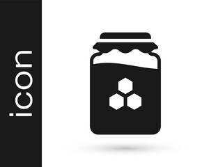Black Jar of honey icon isolated on white background. Food bank. Sweet natural food symbol. Vector.