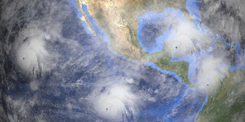 Hurricane Gamma Delta Marie and Norbert shown from Space. Elements of this image are furnished by NASA.