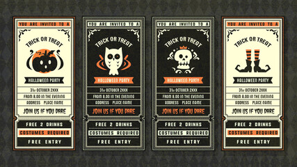 Vector halloween party invitation ticket collection.