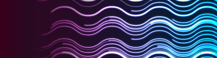 Blue ultraviolet neon wavy lines abstract tech futuristic background. Concept vector banner design