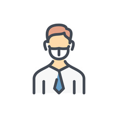 Man in face mask color line icon. Business person with tie and face mask vector outline colorful sign.