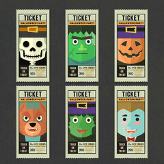 Ticket vector template halloween party collection.