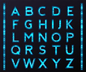 Vector cold color alphabet with bulb lamps