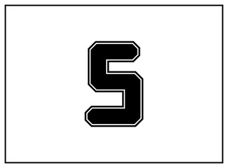 S letter classic american, college style font. Uniform letter in black with a black outside contour line. Vintage sport font.For jersey, t-shirt, basketball, baseball, football. Isolated vector