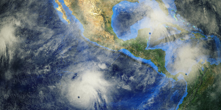 Hurricane Gamma Delta Marie and Norbert shown from Space. Elements of this image are furnished by NASA.