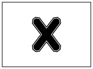 Fototapeta premium X letter classic american, college style font. Uniform letter in black with a black outside contour line. Vintage sport font.For jersey, t-shirt, basketball, baseball, football. Isolated vector