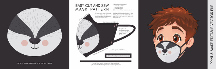 Face Mask Pattern and Template for children. Suitable for the Back to School Season Animal Print