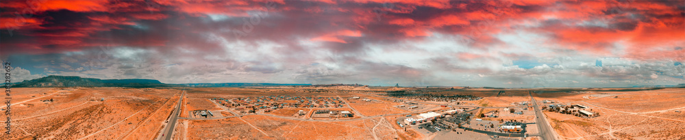 Wall mural Aerial panoramic view of Kayenta and surrounding countryside, USA