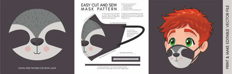 Face Mask Pattern and Template for children. Suitable for the Back to School Season Animal Print