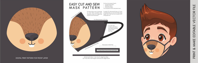 Face Mask Pattern and Template for children. Suitable for the Back to School Season Animal Print