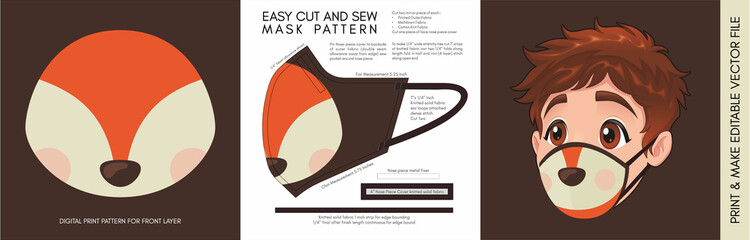 Face Mask Pattern and Template for children. Suitable for the Back to School Season Animal Print