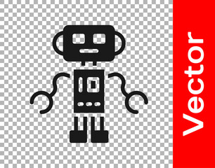 Black Robot toy icon isolated on transparent background. Vector.