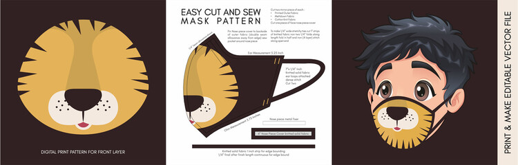Face Mask Pattern and Template for children. Suitable for the Back to School Season Animal Print