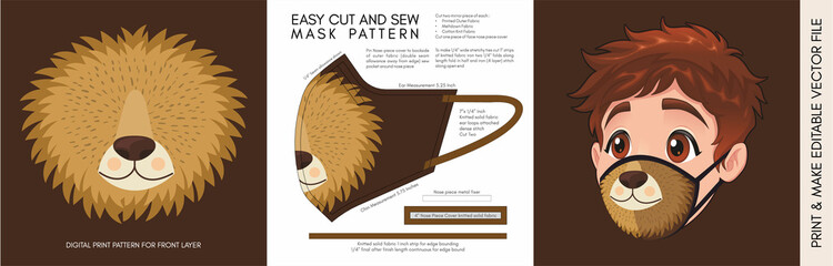 Face Mask Pattern and Template for children. Suitable for the Back to School Season Animal Print