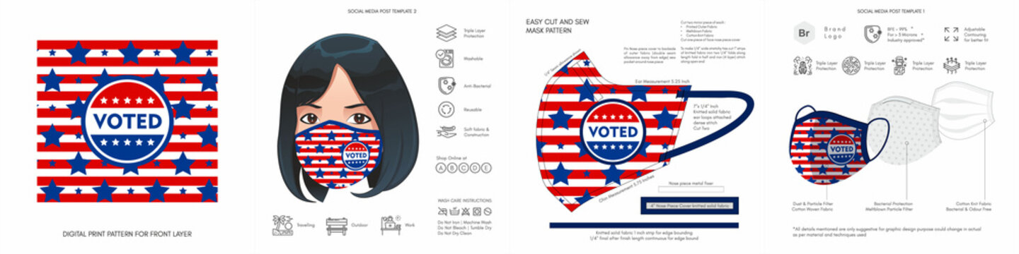 Vote face mask for 2020 election, background, pattern, print, mock-up, I voted