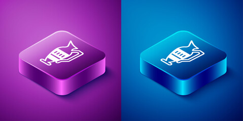 Isometric Ancient amphorae icon isolated on blue and purple background. Square button. Vector.