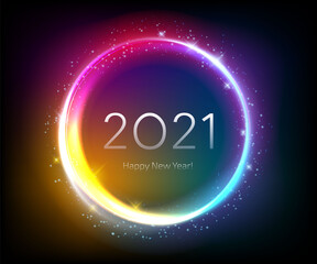 Colorful glow 2021 new year shiny vector illustration.