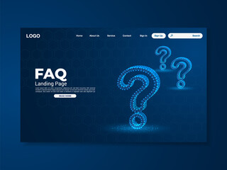 FAQ technology landing page with world map, interface, vector